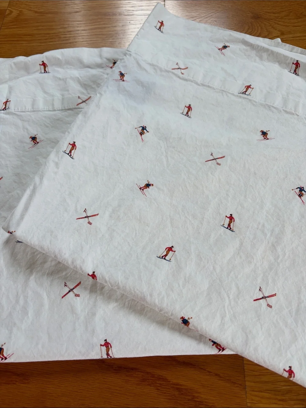 Lauren Ralph Lauren Full Size White Cotton Sheets with Red and Blue Ski Motif
